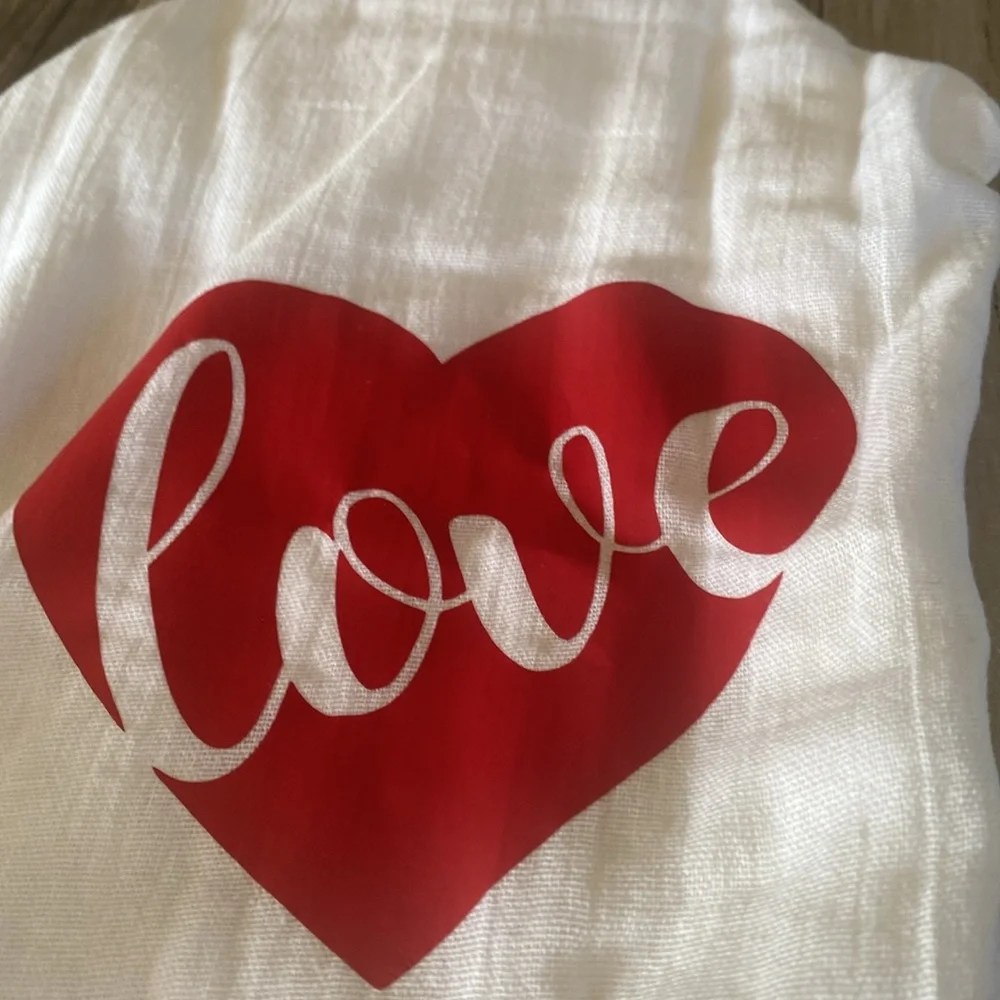 White Tea Towel with Red Heart Design